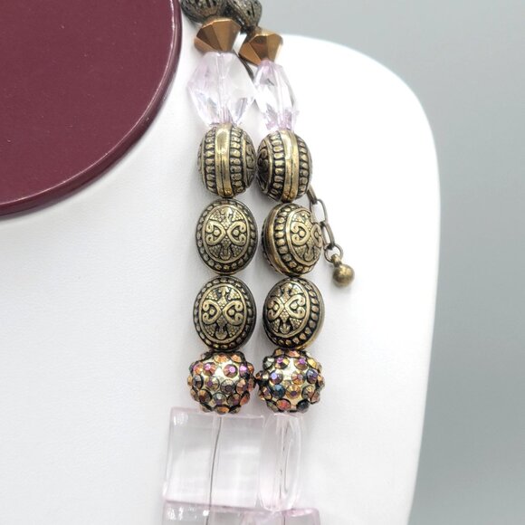 Handmade Chunky Boho Necklace Quartz Stones Metal Accents AB Beads Lobster Clasp - Picture 6 of 10